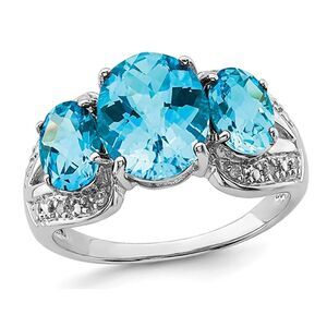 5.40 Carat (ctw) Blue Topaz Three Stone Ring in Sterling Silver
